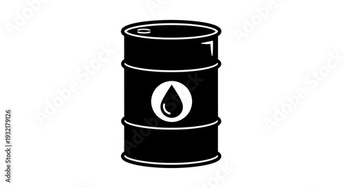 Simple black silhouette of an oil drum with a droplet symbol