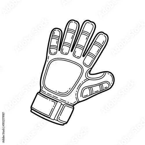 A black and white illustration of a goalkeeper s glove with wrist support