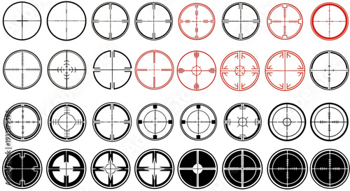 Series of circular target patterns with varying shades and crosshair designs in a grid.