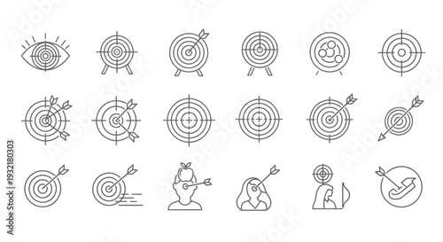 Series of gray bullseye targets and concentric circle diagrams arranged in a systematic pattern.