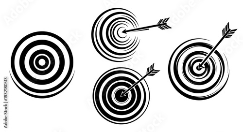 Group of Archery Targets Hit by Arrows in a Target Practice Scene.