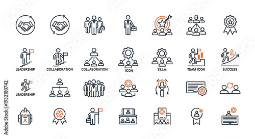 Collection of diverse people performing a variety of activities as line art icons for presentations.