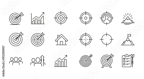 Collection of abstract business and technology icons for graphic design projects.