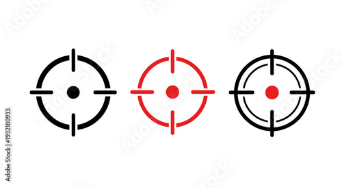 Set of three bullseye target icons featuring crosshairs in black and red.