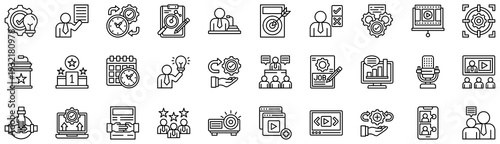 Presentations icons collection. Vector illustration. Strategy, Management, Presentation, Speech, Target Pro Vector	
