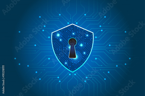 AI Cyber Security Shield with Digital Circuit Background