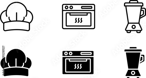 Kitchen Appliance Icon Set Chef Oven Blender