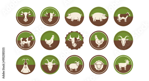 Set of Organic Farm Animal Icons for Livestock and Dairy Product Labels