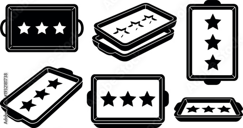 Flat design top view three star tray icon set bold black and white vector icons for interface and print branding