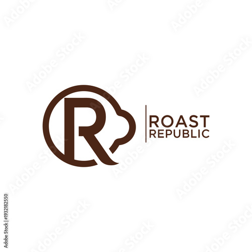 Letter R coffee cup line art logo for cafe branding and coffee house Roast Republic