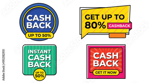 Colorful Cashback Offer Badges Set on White Background