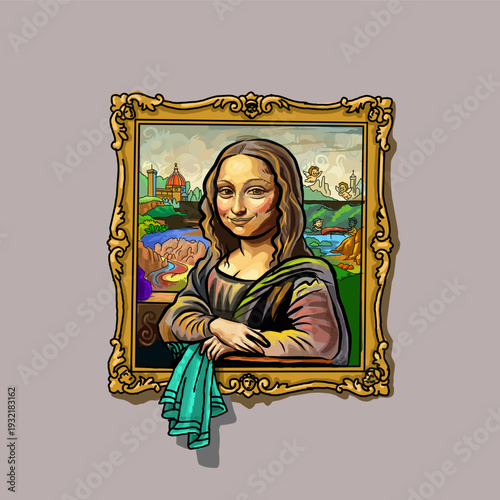 Modern Artistic Monalisa Portrait Illustration - Vibrant Colorful Renaissance Fine Art Concept
