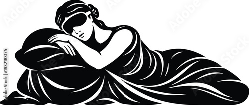 Woman sleeping with eye mask icon black and white vector illustration for rest and relax