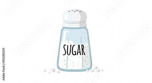 Sugar shaker with granulated sugar on white background kitchen condiment illustration