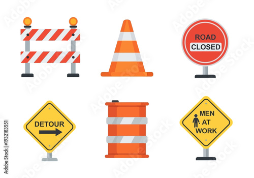 Road construction symbols for traffic control, safety, and work zone management