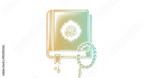 Islamic holy book quran with rosary beads on white background symbolizing faith and spirituality