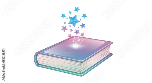 Magical book with sparkling stars and glowing light on cover mystical fantasy symbol