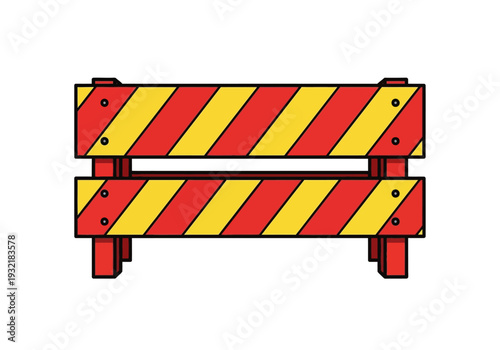 Construction barrier with red and yellow stripes, symbolizing caution and work zone safety