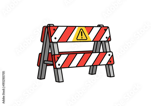Construction barrier with hazard warning sign and red and white stripes