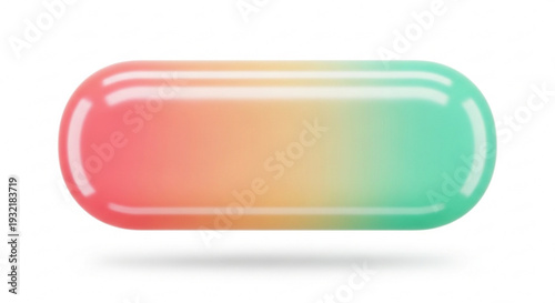 Colorful capsule with gradient effect shiny surface and soft shadow on white background ideal for health and wellness concepts