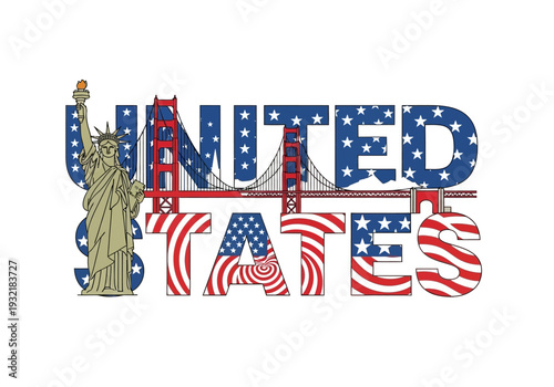 Iconic American Landmarks and Patriotic Design Featuring "United States" Text