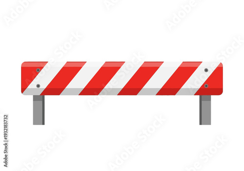 Red and White Striped Construction Barrier with Gray Legs for Safety and Traffic Control