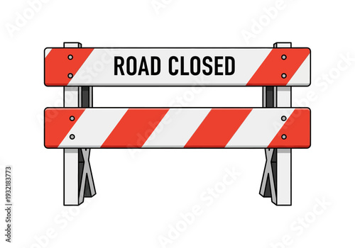 Construction Barricade with 'Road Closed' Sign Safety Warning Barrier Illustration