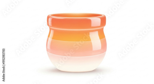 Vibrant orange and white ceramic cup with glossy finish on plain background
