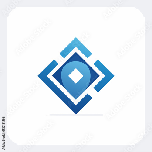 Modern Blue Location Pin Icon with Geometric Abstract Squares, Symbolizing Precise Positioning Data