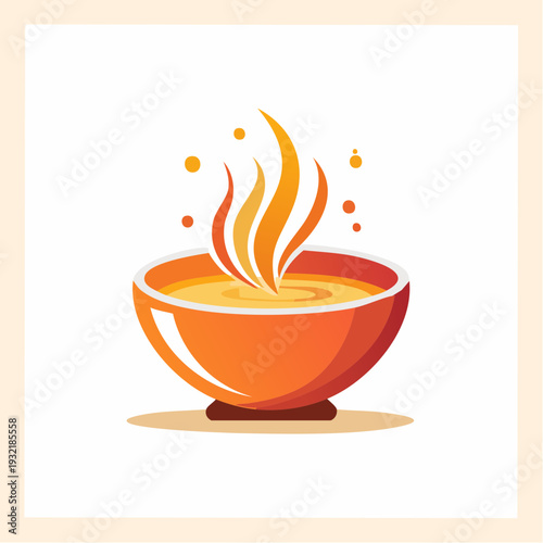 Vibrant illustration of a steaming hot bowl, radiating warmth and flavor, perfect for a comforting meal