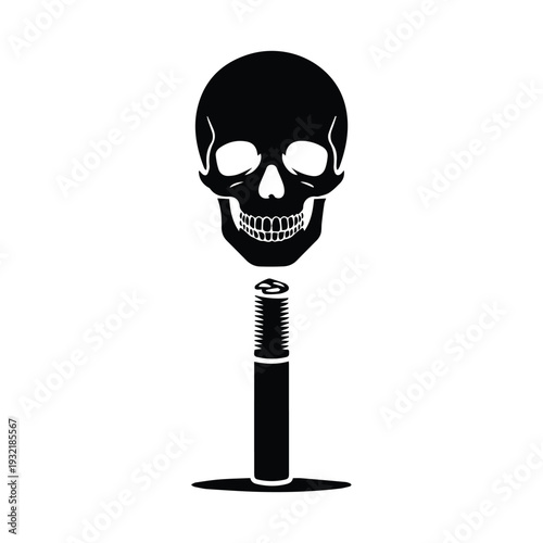 Black skull with screw symbol on white background