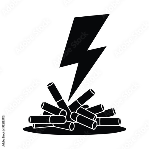 Dramatic lightning bolt striking pile of scattered rolled up documents