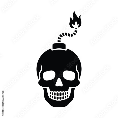 Exploding skull bomb icon in black on white background