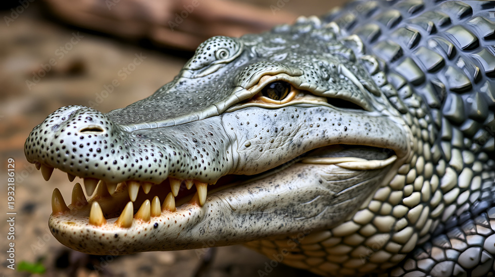 Fototapeta premium Gray Alligator with Detailed Scales and Teeth