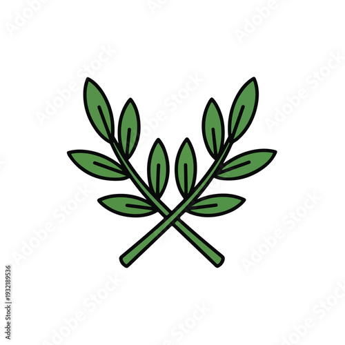 Leaves Branches Crossed Green Vector Illustration