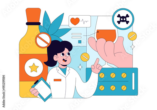 Narcologist Vector Illustration Featuring Drug Addiction Awareness And Issues Related To Alcohol And Tobacco In Healthcare Flat Background