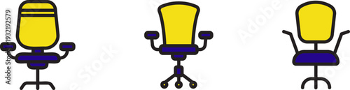 Office Chair Icon Set Modern Workspace Seating