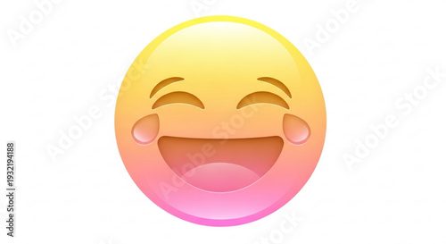 Laughing emoji face with blushing cheeks and closed eyes yellow pink gradient isolated on white background