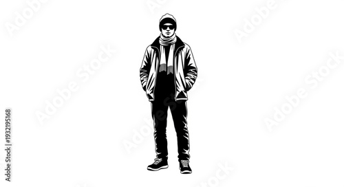 Man in winter attire standing confidently, wearing sunglasses, and posing for a photo.