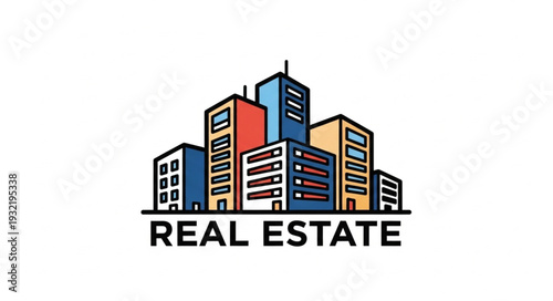 Modern Real Estate Logo Depicting Skyscrapers and Urban Development.