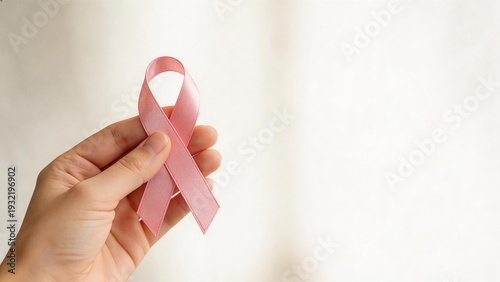 Hand holding pink ribbon
