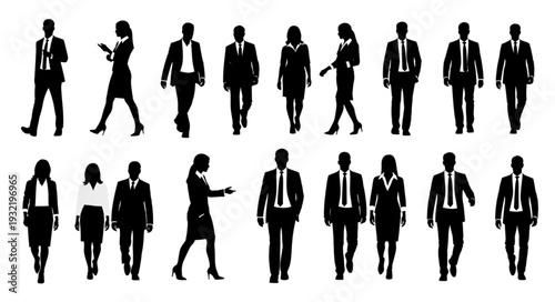 Business People Silhouettes Walking Poses.