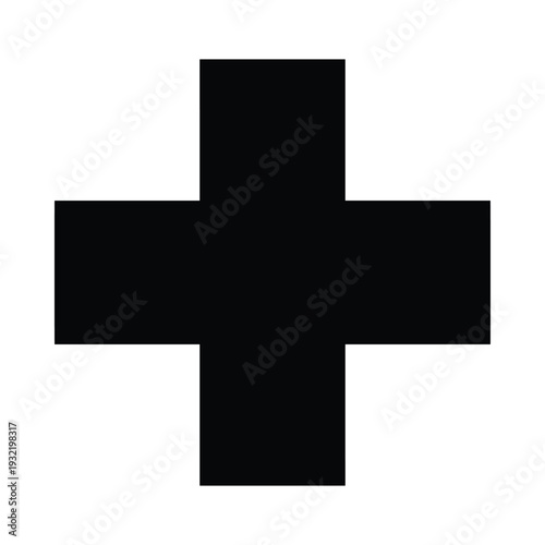 Black cross symbol on white background