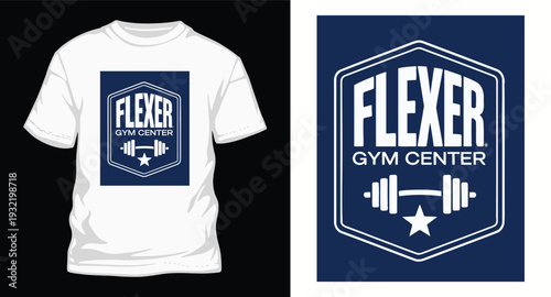 Flexer gym center t-shirt design with dumbbell and star logo