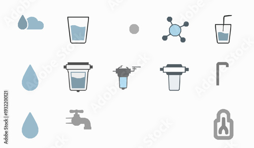 Water Outline Icon Collection Monoline Hydration and H2O Editable Stroke Vector