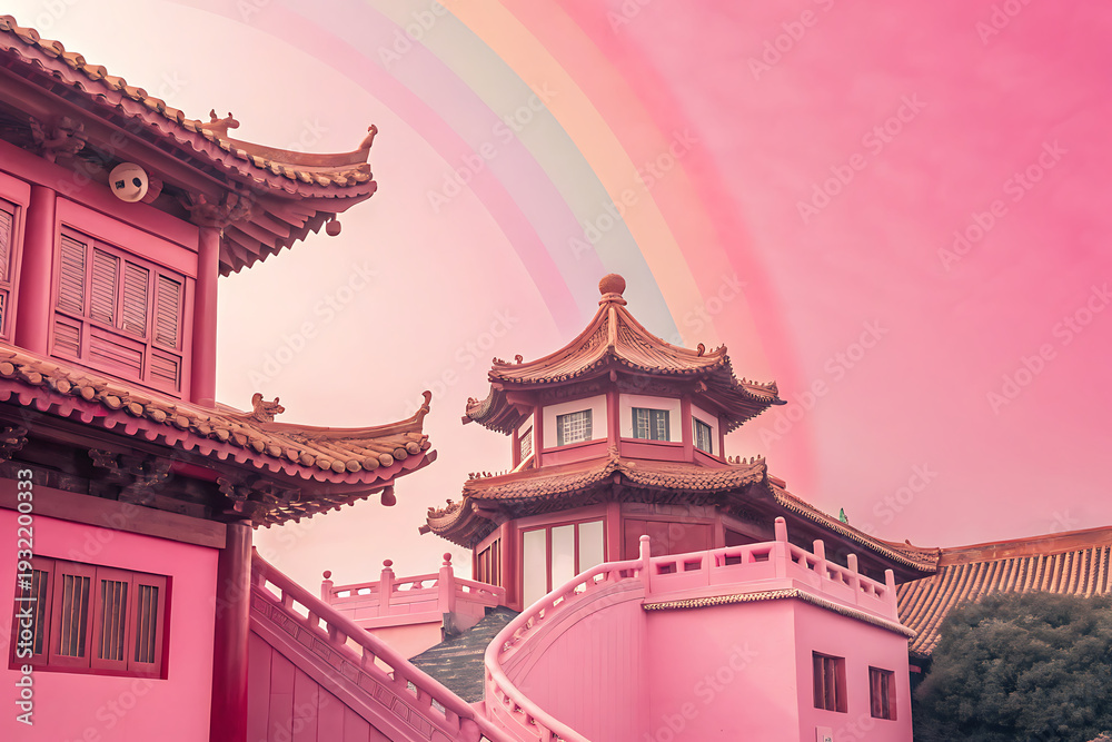 Fototapeta premium Chinese Pink, Indian, Pink, Rainbow, Pink