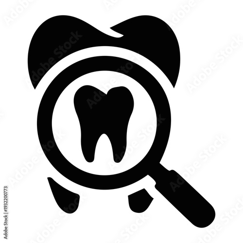 Magnifying glass over tooth, symbolizing dental and cellular health examination and care