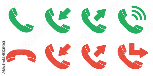 green and red phone call vector icons set