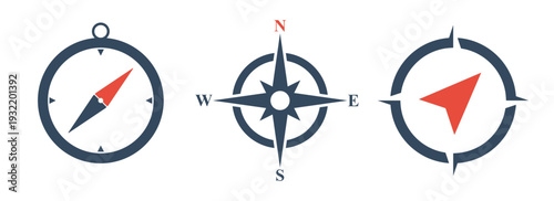 compass vector icons set, travel direction symbol, adventure company logotype template, business strategy infographic element