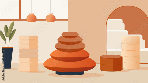 Layered terracotta and cream forms with soft depth. Trend-forward wall art perfect for living rooms, boho interiors, and warm modern decor.